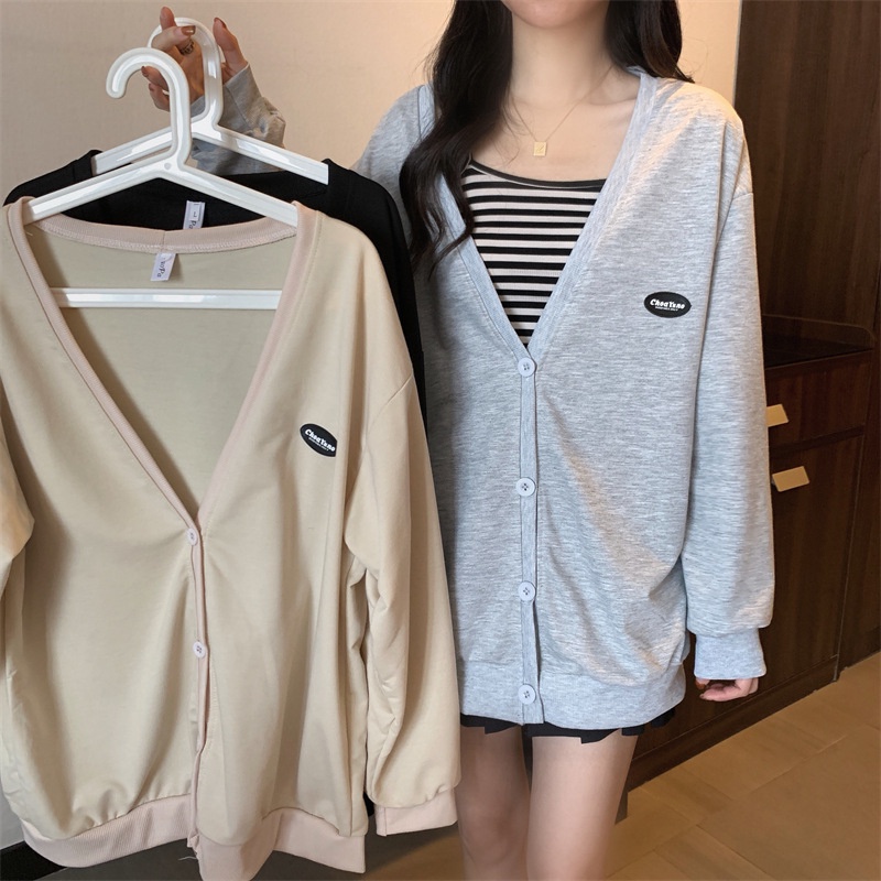 Áo khoác IELGY dài tay dáng rộng cổ chữ V thời trang hè cho nữ