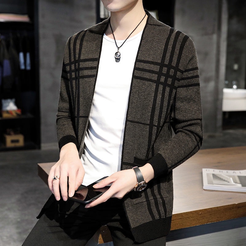 Áo khoác cardigan len mỏng màu trơn cổ đứng phối nút phong cách trẻ trung thời trang 2020 cho nam