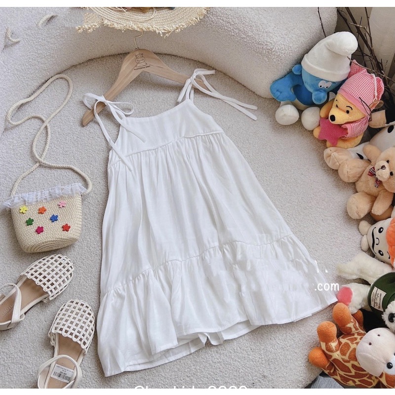 Đầm hè 2 dây cotton đũi bé gái