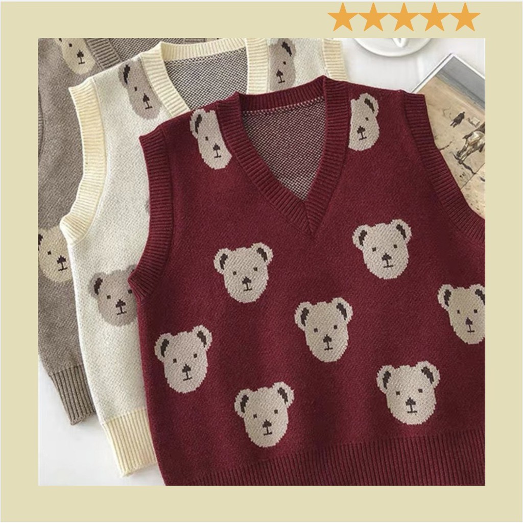 Áo Gile Len Nữ Họa Tiết Gấu Cao Cấp hàng Quảng Châu