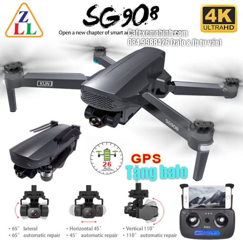 [TẶNG BALO] Flycam Sg908s Gimbal 3 trục cam 4k brushless bay 1km có bay về chuyên nghiệp