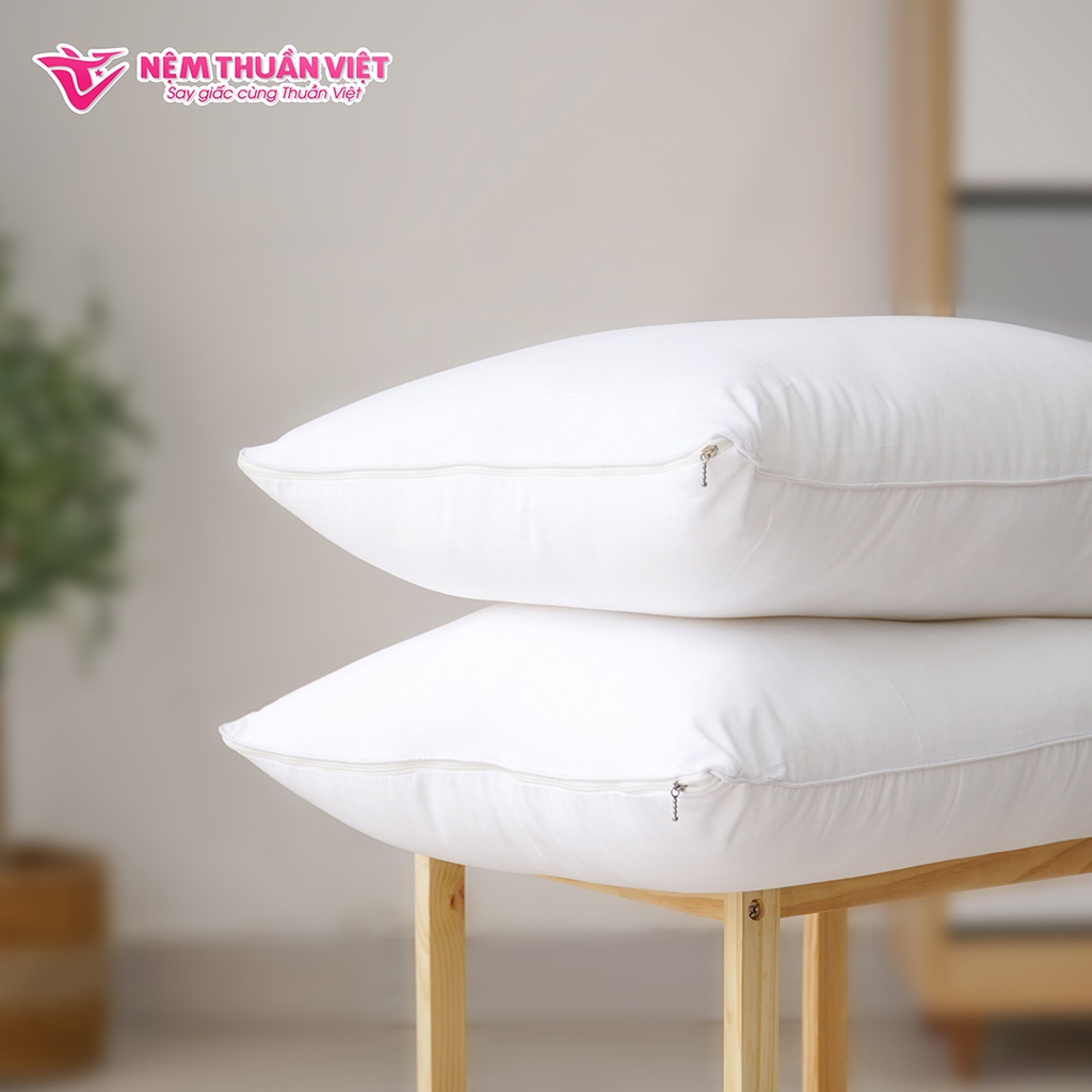 Gối Nằm Lông Vũ Thuần Việt Microfiber Cao Cấp 100% Cotton Thoáng Mát, Mềm Mịn, Có Khả Năng Thấm Hút Mồ Hôi Tốt
