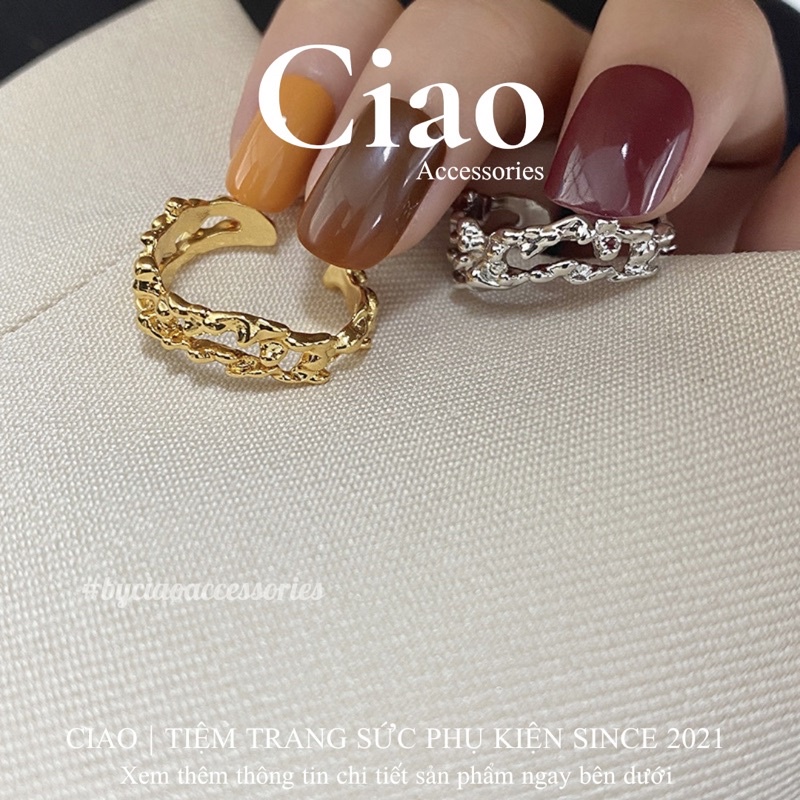 [HOẢ TỐC 1H] Nhẫn mạ bạc S925 thiết kế hoạ tiết trừu tựơng mã 25 phong cách trendy Ciao accessories