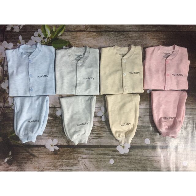 Bộ  quần áo cotton nỉ dài tay khuy giữa NOUBABY hàng sịn