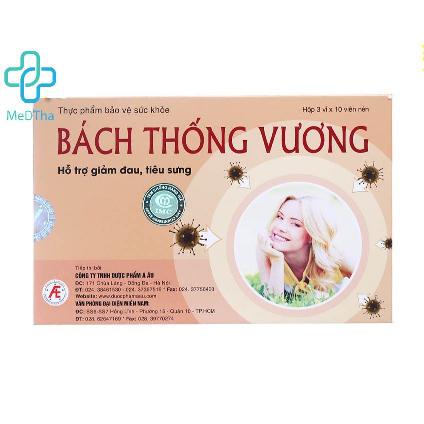 Bách Thống Vương - Hỗ trợ Giảm Đau Đầu, Giảm Sưng Đau Xương Khớp, Đau Bụng Kinh (Hộp 30 viên) [Chính Hãng]