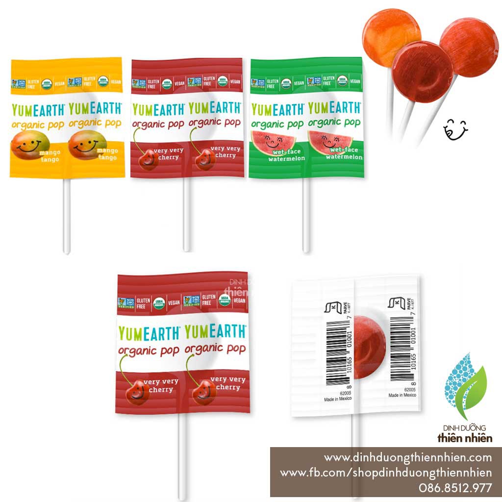 Kẹo Mút Trái Cây Hữu Cơ Yum Earth Organic Lollipops