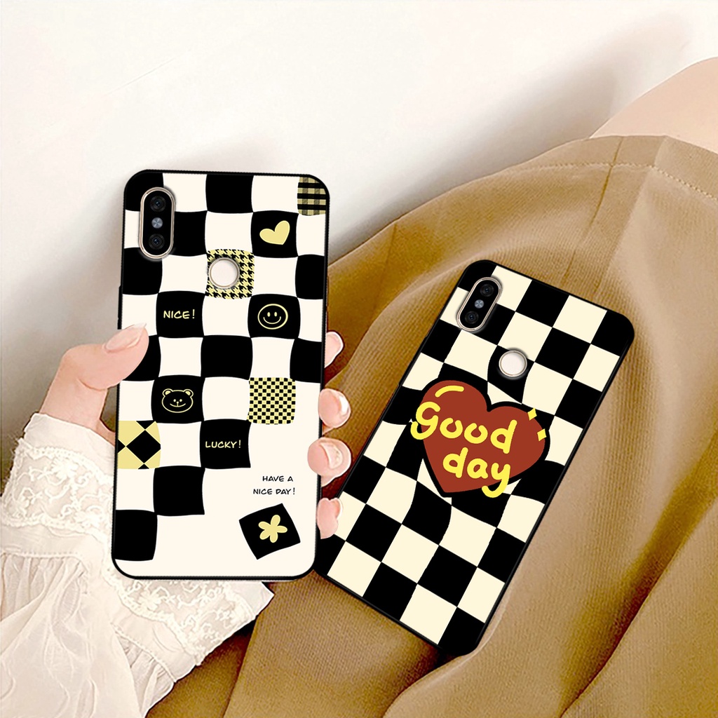 Ốp lưng Redmi 6 Pro - Xiaomi Mi A2 Lite - Mi A2 - Mi 6x in hoạ tiết caro trái tim đen trắng, gấu bear cute đáng yêu