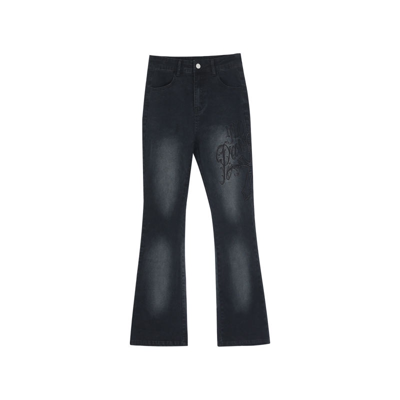 Quần Jean Ống Loe Lưng Cao Ôm Dáng Thêu Họa Tiết Phong Cách Mỹ Thời Trang Xuân Thu Mới Cho Nữ