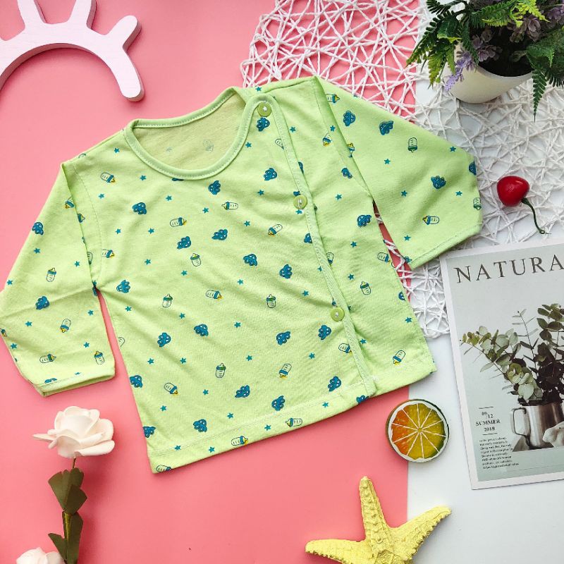 Áo dài tay cúc lệch họa tiết bình sữa cho bé 3-8kg/ nhiều mẫu