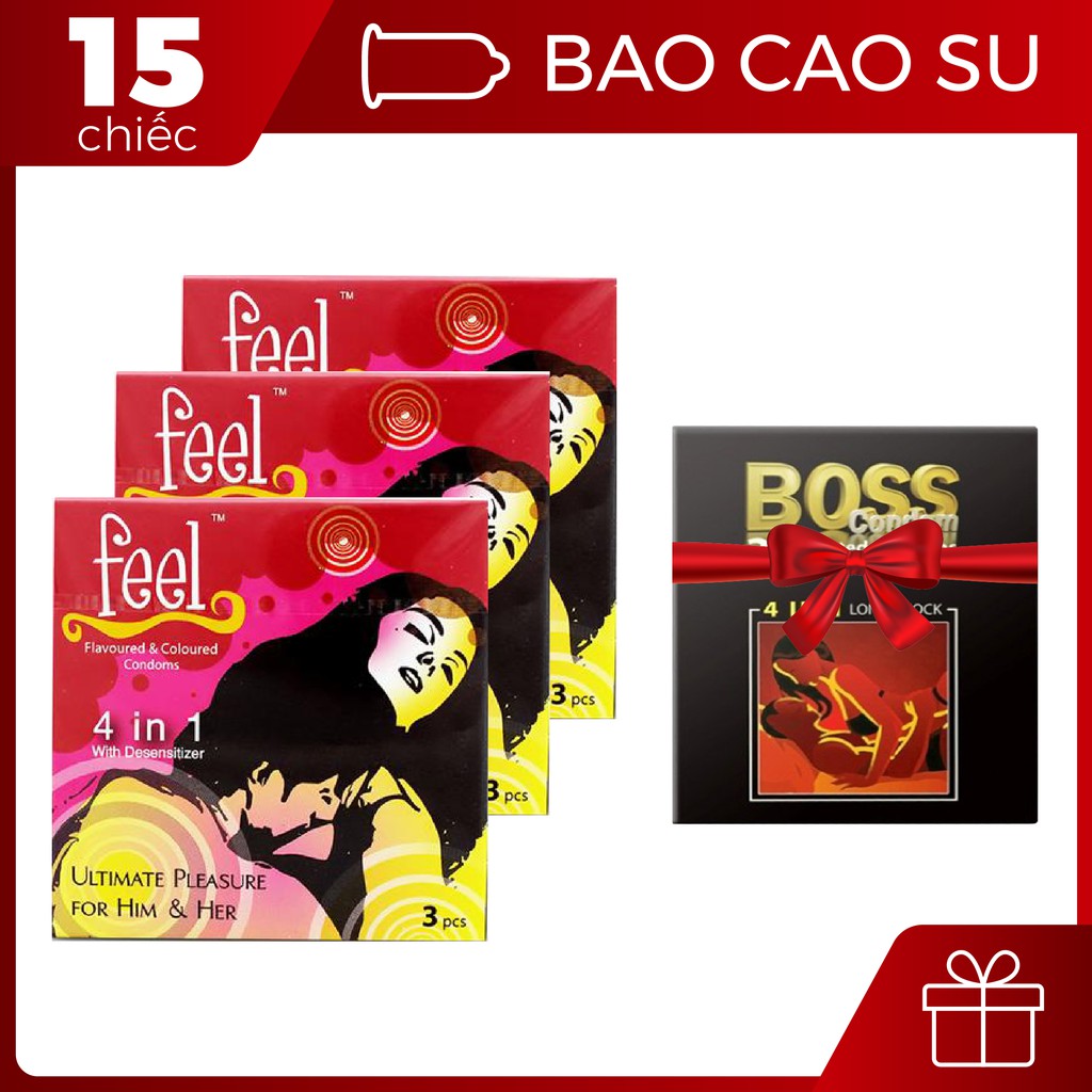 Mua 3 hộp bao cao su Feel 4 trong 1 loại 3 chiếc tặng 1 hộp bao cao su Boss 4 trong 1 loại 3 chiếc