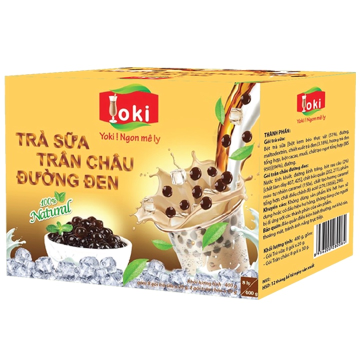 Trà sữa trân châu đường đen Yoki 400g (8 gói trà sữa *20g+8 gói trân châu đường đen 30g)