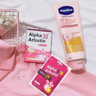 Combo sữa dưỡng thể Vaseline Thái Lan 10x, 50x ngày và đêm + Viên kích trắng Alpha Arbutin