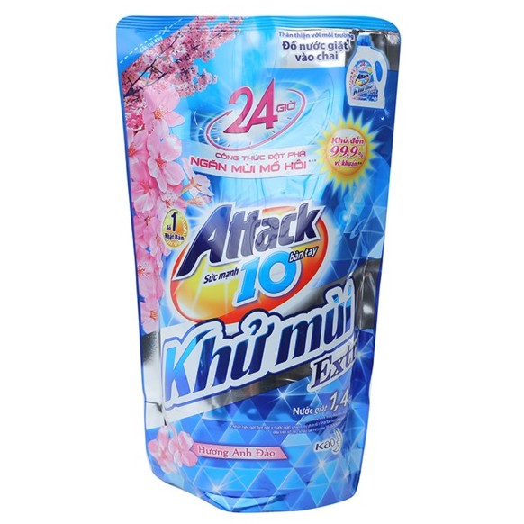 Nước giặt khử mùi hương hoa anh đào Attack túi 1,4kg