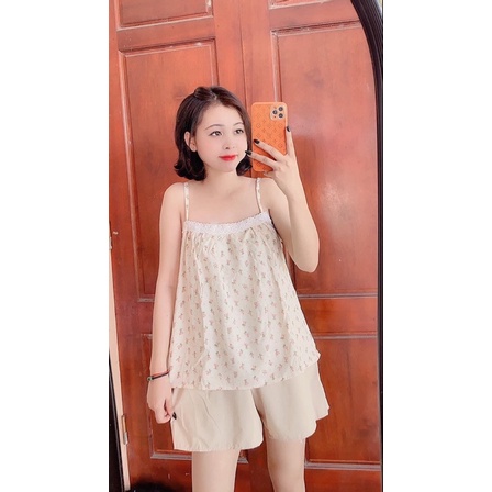 Set 2 Dây Ren Hoa Nhí Hồng Nữ 🌸 Bộ Quần Đùi Đũi Áo Babydoll Thun Vintage Bánh Bèo Mặc Ở Nhà Ulzzang Hot 🌸