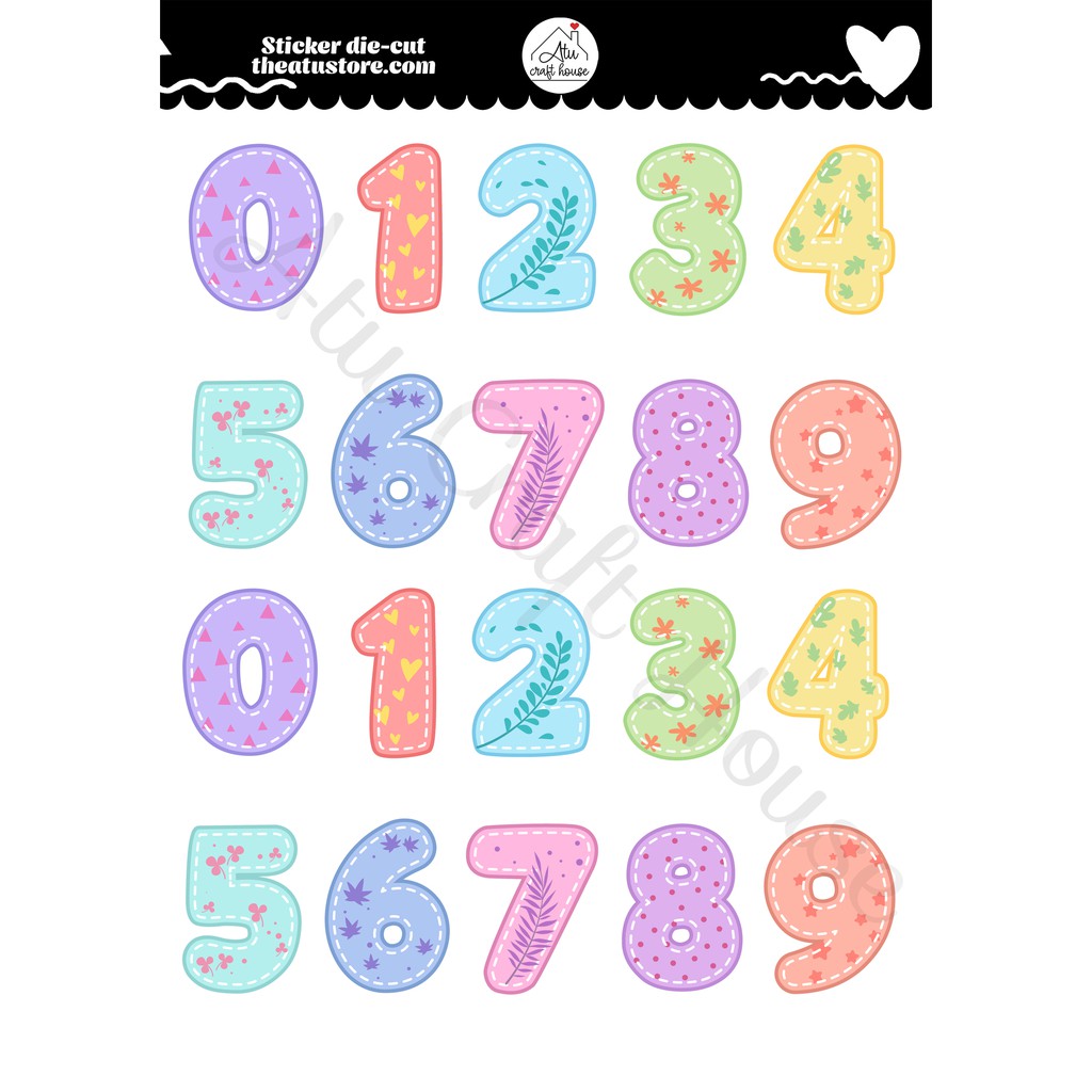 SỐ THỨ TỰ Sticker die-cut - Sticker cắt rời - Nguyên vật liệu làm Scrapbook Handmade