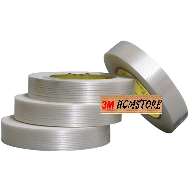 3M 897 24mm dài 50met  BĂNG KEO SỢI THỦY TINH - Chuyên dán thùng chịu nhiệt, chịu lực bung hoặc quấn kim loại cực tốt