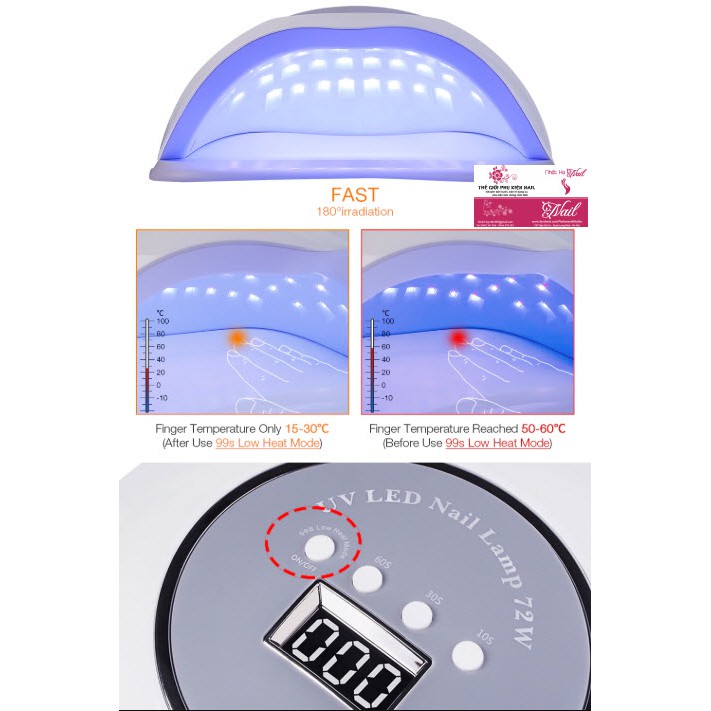 Máy Hơ Gel 72W Siêu Nhanh 36 Đèn Led UV - Hơ 2 Tay 2 Chân