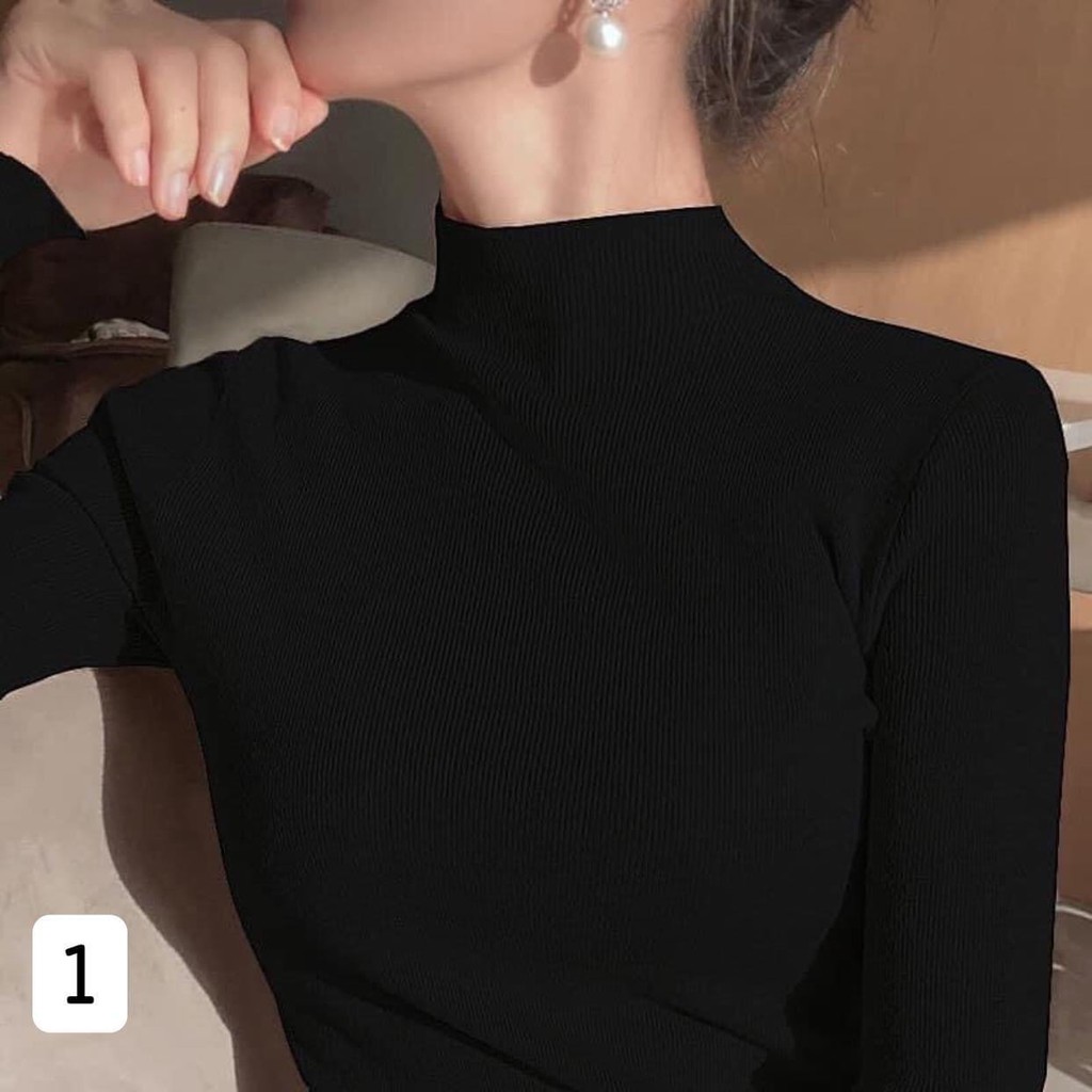 Áo body len tăm cổ 3 phân nữ - Thun tay dài dáng ôm, phông trơn sweater kiểu dáng hàn quốc SIÊU ĐẸP | BigBuy360 - bigbuy360.vn