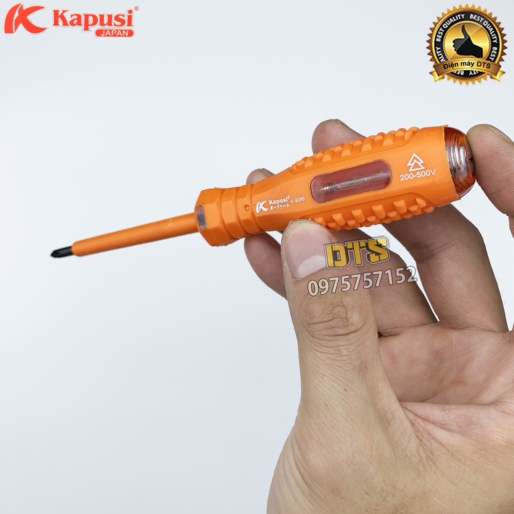 Bộ 2 tua vít cách điện 2 cạnh, 4 cạnh chống va đập kiêm bút thử điện Kapusi 200-500V, Tô vít kiểm tra dòng điện 4x160m