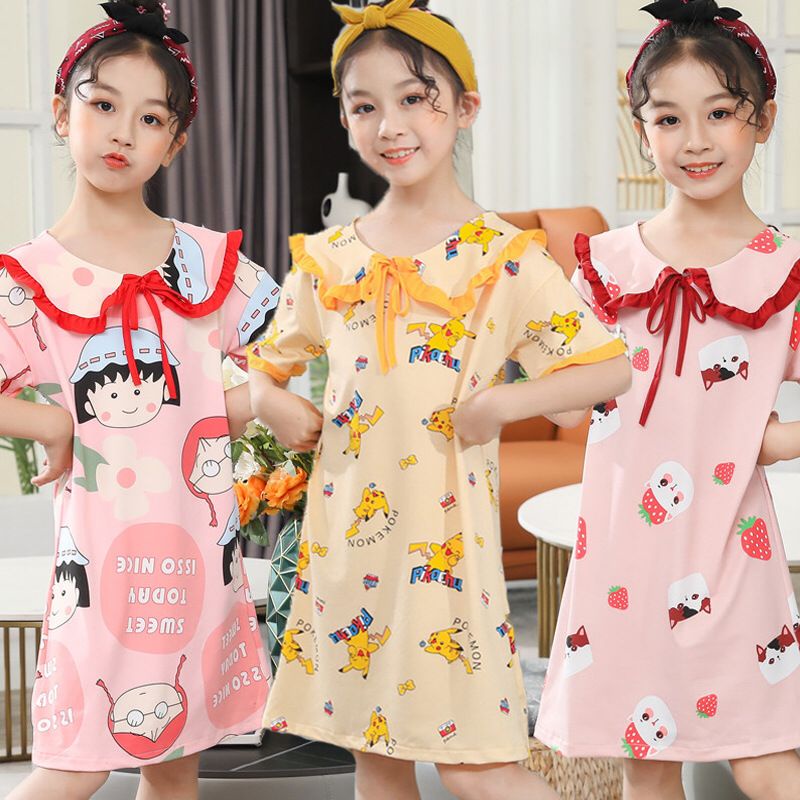 Đầm Ngủ Phong Cách Hàn Quốc Xinh Xắn Cho Bé Gái 2-10 Tuổi