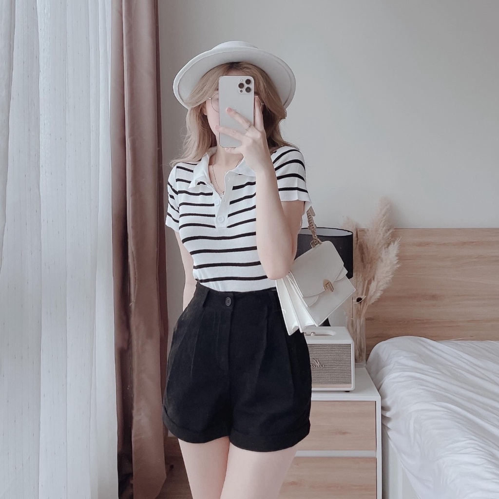 Quần short nhung gân form rộng phong cách Ullzang có Bigsize