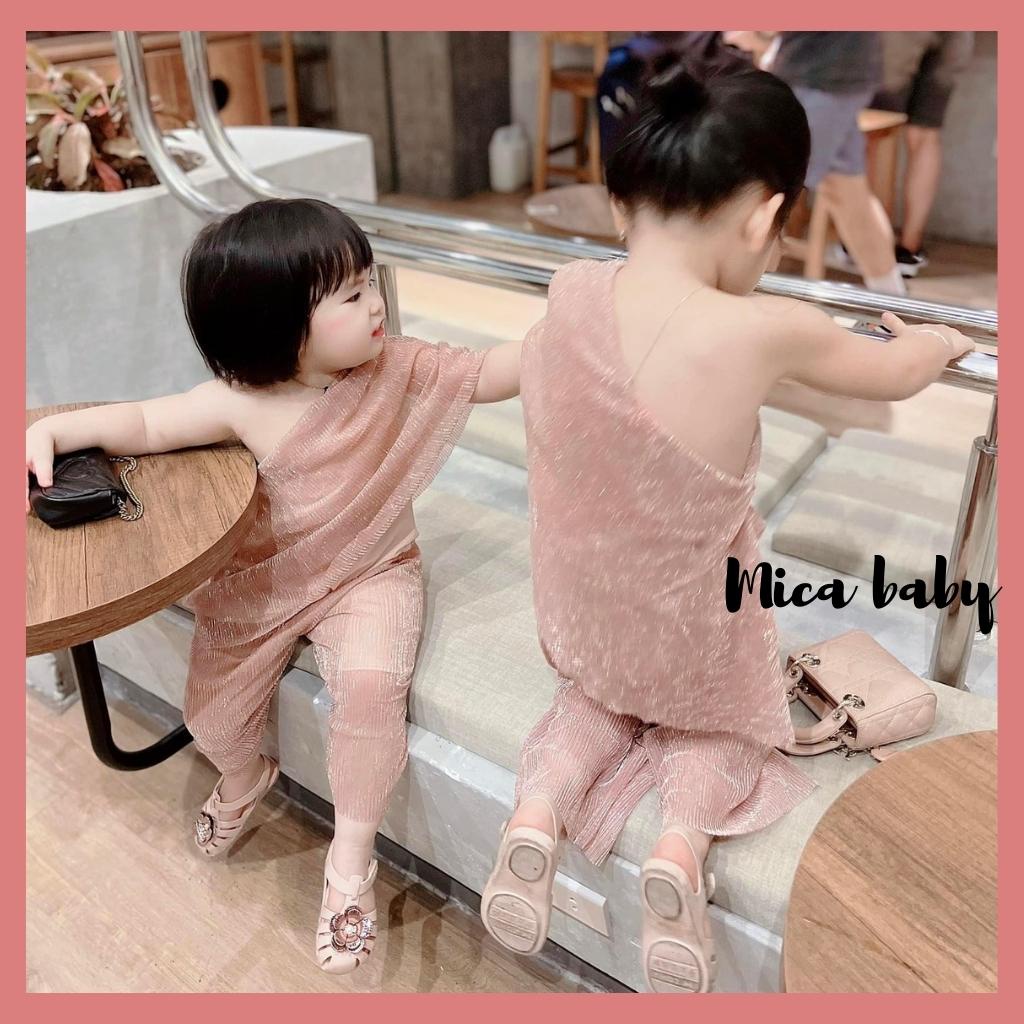 Set quần áo trễ vai vải kim tuyến dập ly cao cấp cho bé Mica baby QA20