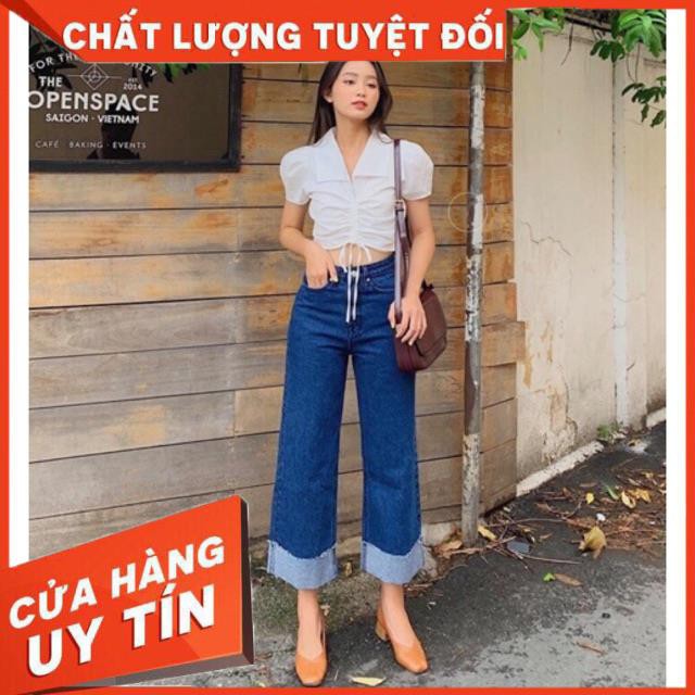 [Mã WASTMAY giảm 15% tối đa 30K đơn 150K] QUẦN JEANS ỐNG RỘNG GẤP ỐNG LƯNG CAO