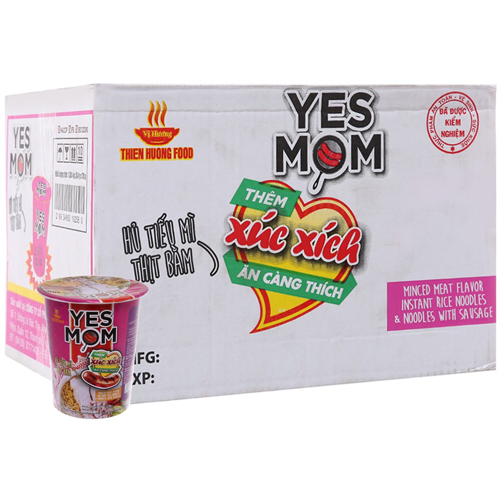 Thùng 24 ly mì có xúc xích yes mom hủ tiếu mì 24 ly/1 thùng