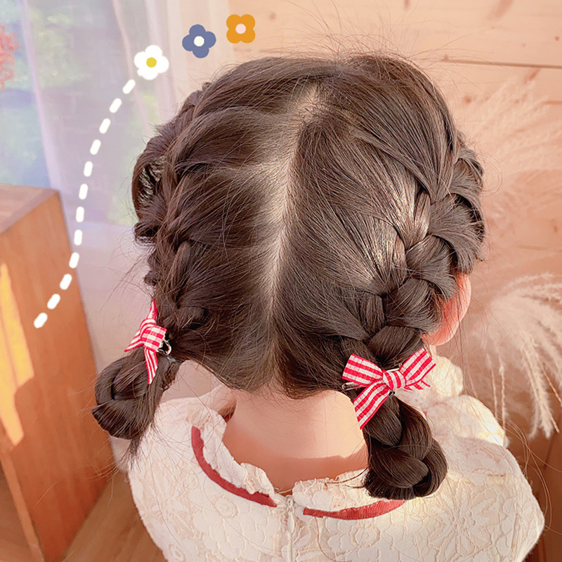 Korean Children's Color Cute Checkered Bow Hairpin Set Baby Princess Bangs Side Clip BB Clip Fashion Temperament Simple and Not Hurt Hair Accessories Headdress Gift