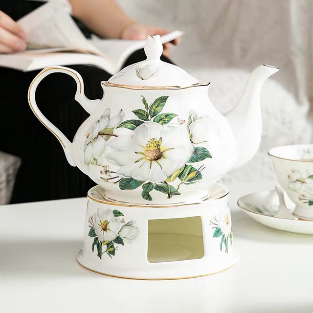 Bộ ấm cốc hoa trà kèm giá treo và đế nến y hình