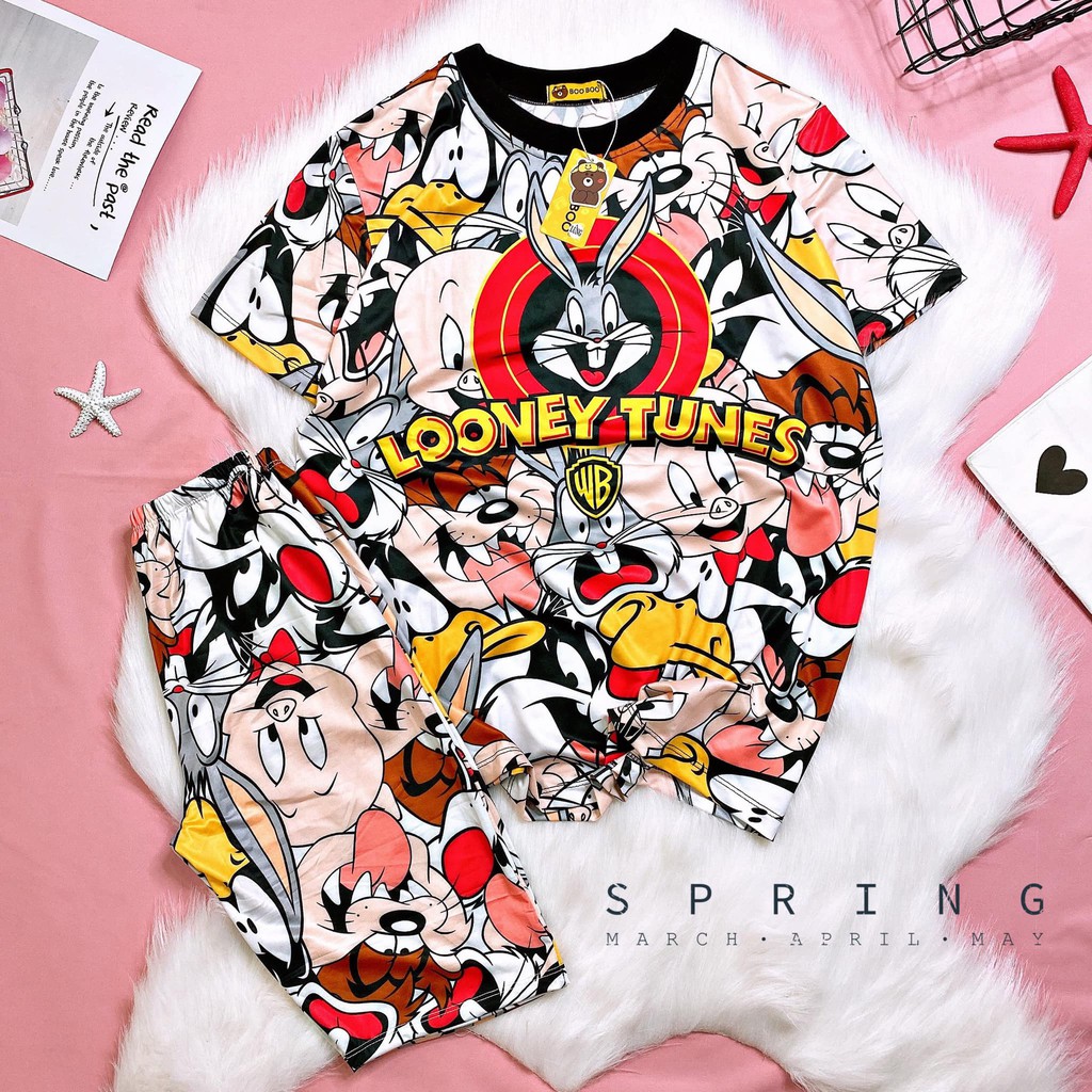 Bộ Ngủ Pijama Thun Lạnh 3D Cao Cấp Tay Ngắn Quần Lửng Họa Tiết Hoạt Hình Dễ Thương