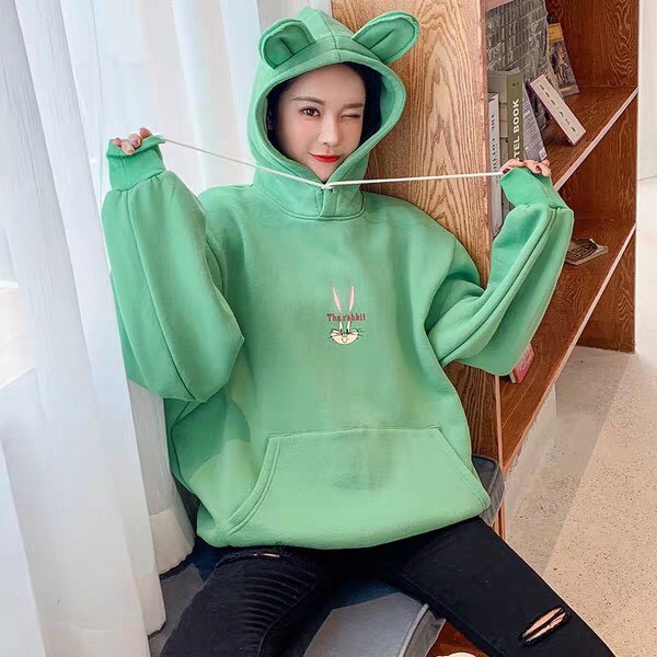 Áo khoác, áo hoodie unisex nam nữ nỉ ngoại The rabbit có túi dễ thương năng động thời trang học đường