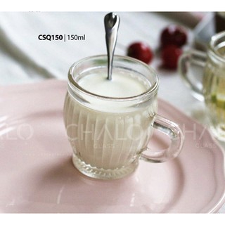 CỐC THUỶ TINH SỌC CÓ QUAI 150ML ĐỰNG CAFE, SỮA CHUA, CARAMEN