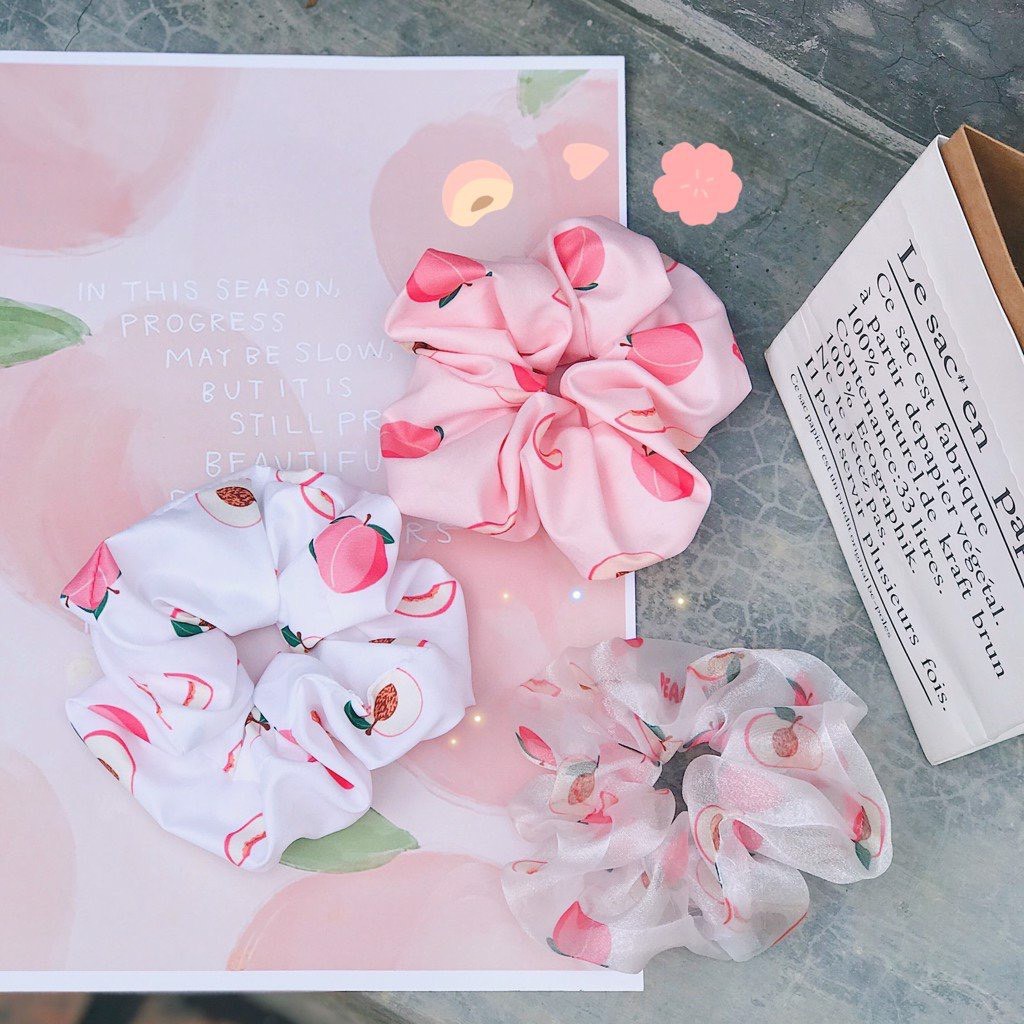 Dây Cột Tóc Vải Scrunchies Quả Đào Peachy