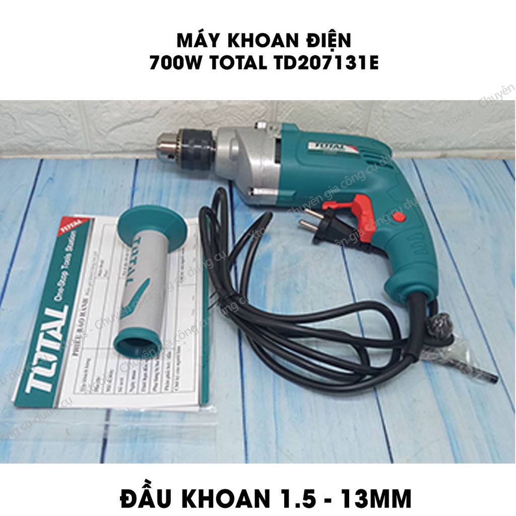 Máy khoan cầm tay TOTAL TD207131E công suất 700w, tốc độ 1200rpm; đầu khoan  1.5-13mm, khả năng khoan sắt 13mm - khoan g