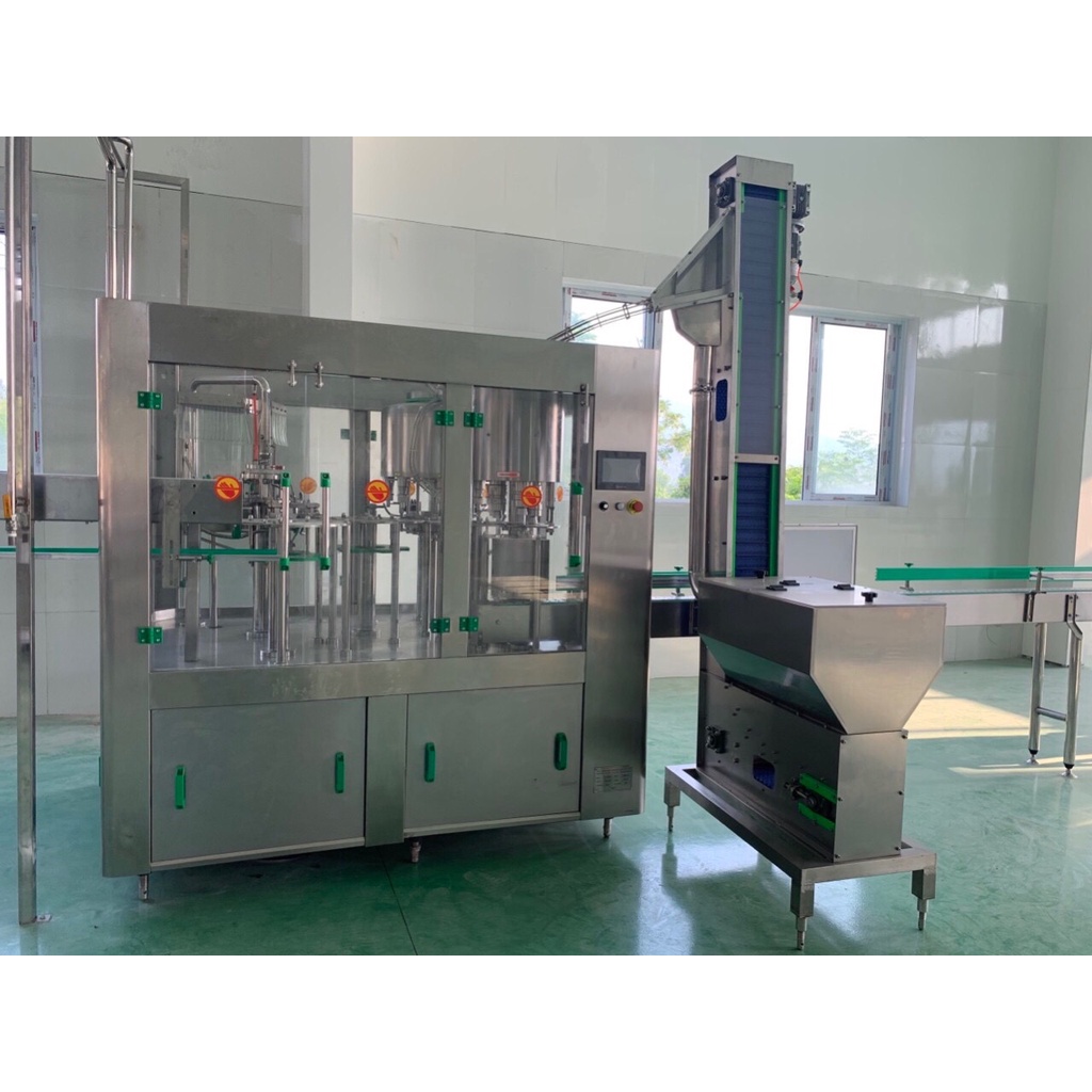 Máy tráng rửa, chiết rót và đóng nắp chai tự động 3 in 1