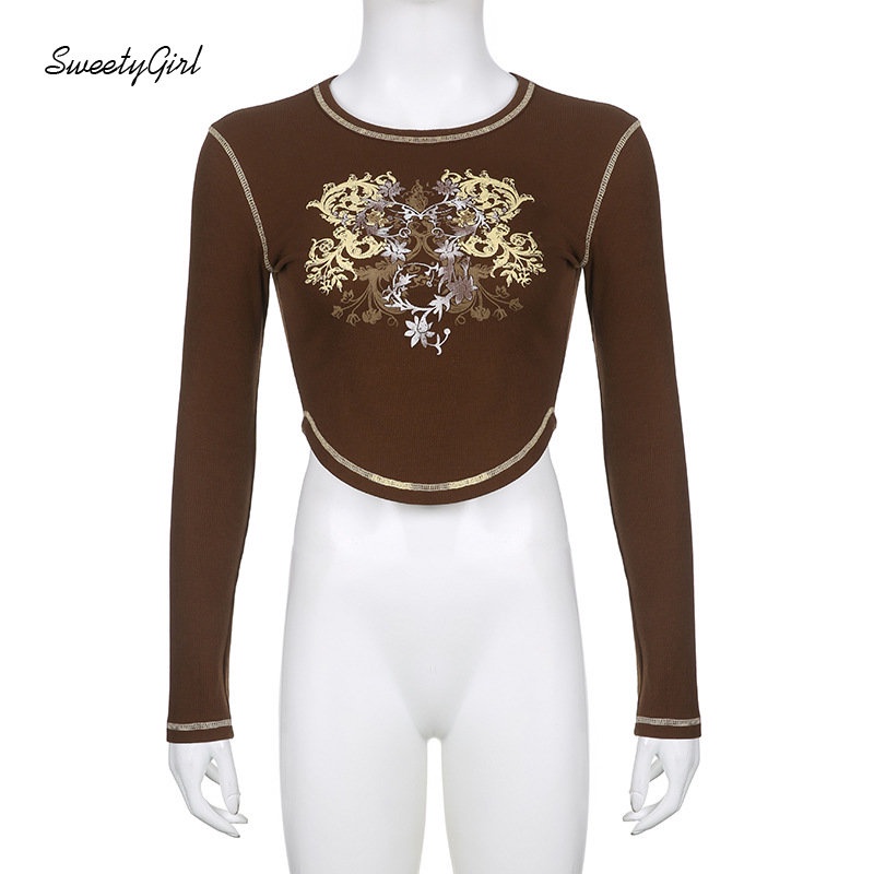 Áo Thun Tay Dài Cổ Tròn Dáng Ôm In Màu Tương Phản Thời Trang 2022 Dành Cho Bạn Nữ