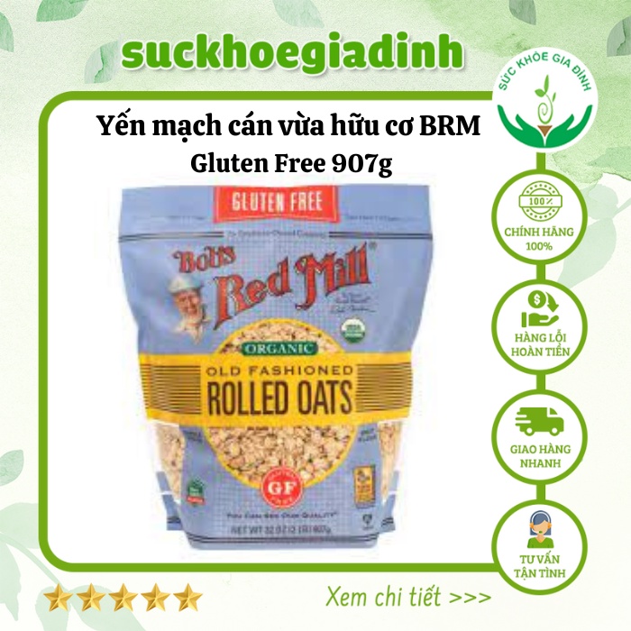 Yến Mạch Cán Vừa Hữu Cơ BRM Không Chứa Gluten 907g