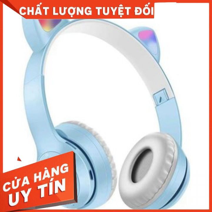 Tai nghe mèo bluetooth chụp tai cao cấp, Tai nghe mèo hồng dễ thương có micro đàm thoại, chơi game. Headphone phát sáng