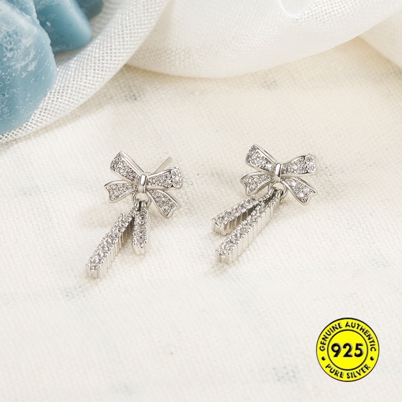 Bông Tai Mạ Bạc 925 Hình Nơ Tua Rua