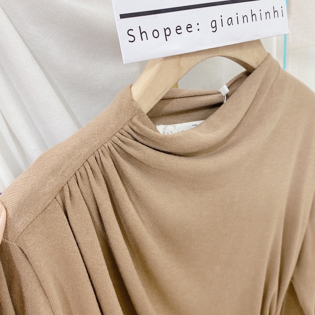 Áo thun giấy rúm cổ leo 3P chất mỏng nhẹ, Áo kiểu cổ cao dài tay AT7128 - NhiNhi Shop