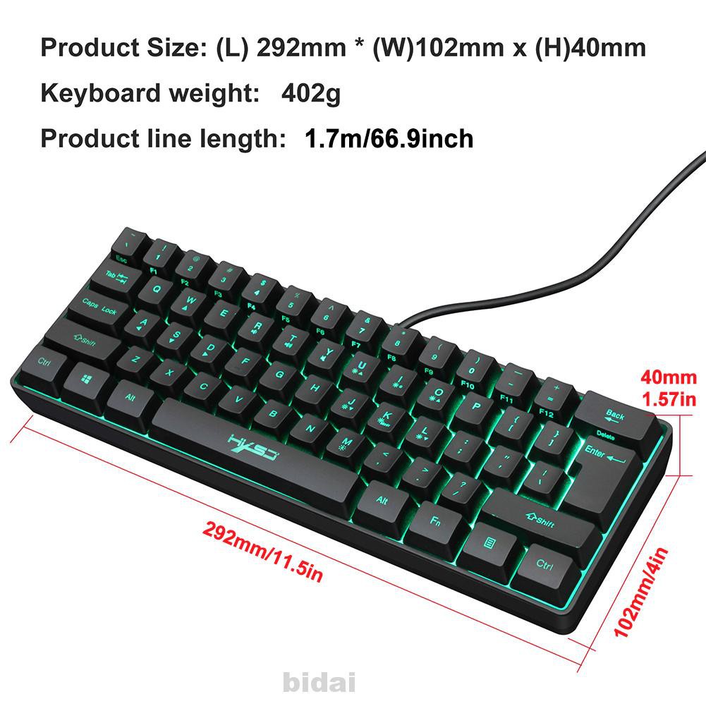 Multicolor Mini Portable Ergonomic 61 Keys Computer Peripherals RGB Backlit Gaming Keyboard