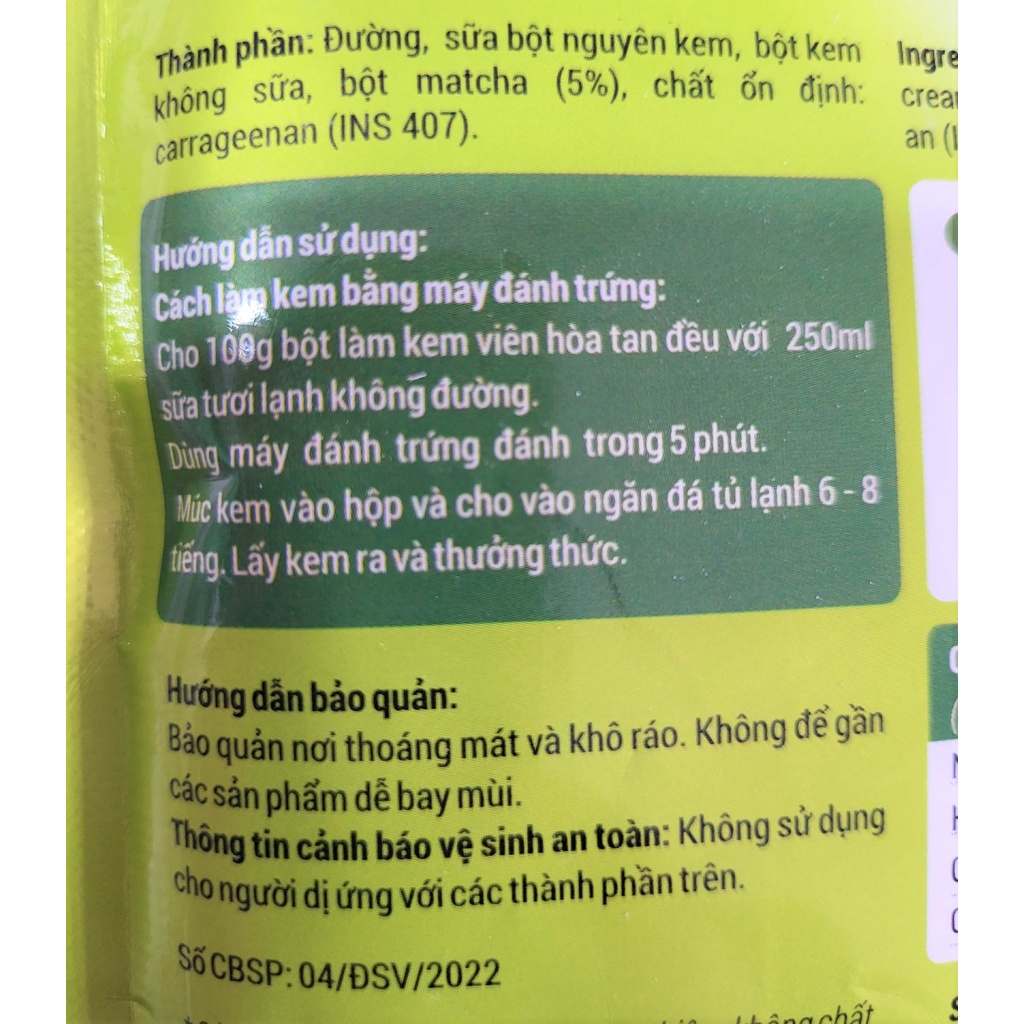 [Gói 100g – vị MATCHA ] BỘT LÀM KEM VIÊN [VN] BENUSCREAM Matcha Ice Cream Scoop Mix