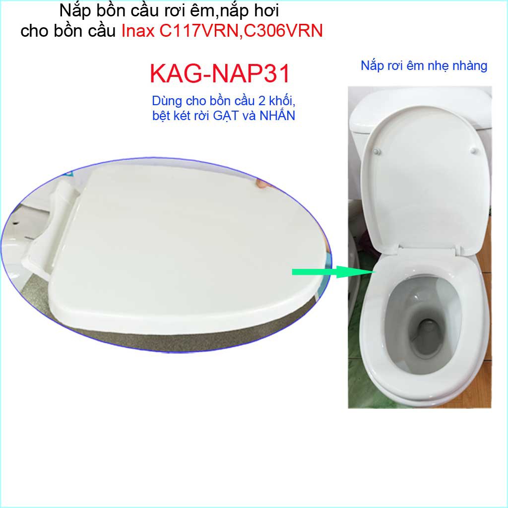 Nắp đậy bồn cầu rơi êm KAG-NAP31, nắp cho bàn cầu Inax C.117VRN,C306VRN, nắp cho cầu Inax