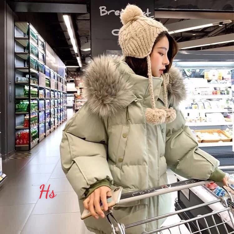 Áo Khoác Phao Đại Hàn Lót Bông Dáng Rộng Kèm Mũ Lông Chồn | BigBuy360 - bigbuy360.vn