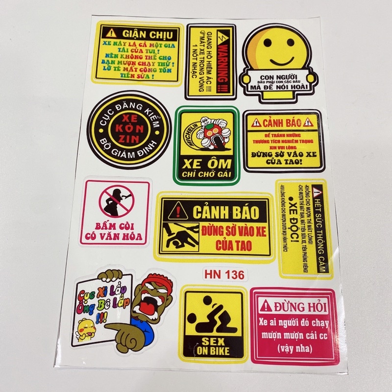 Decal tem dán cảnh báo in bóng và dập nổi cao cấp dán xe máy, ô tô, mũ bảo hiểm chống thấm nước, chống bay màu