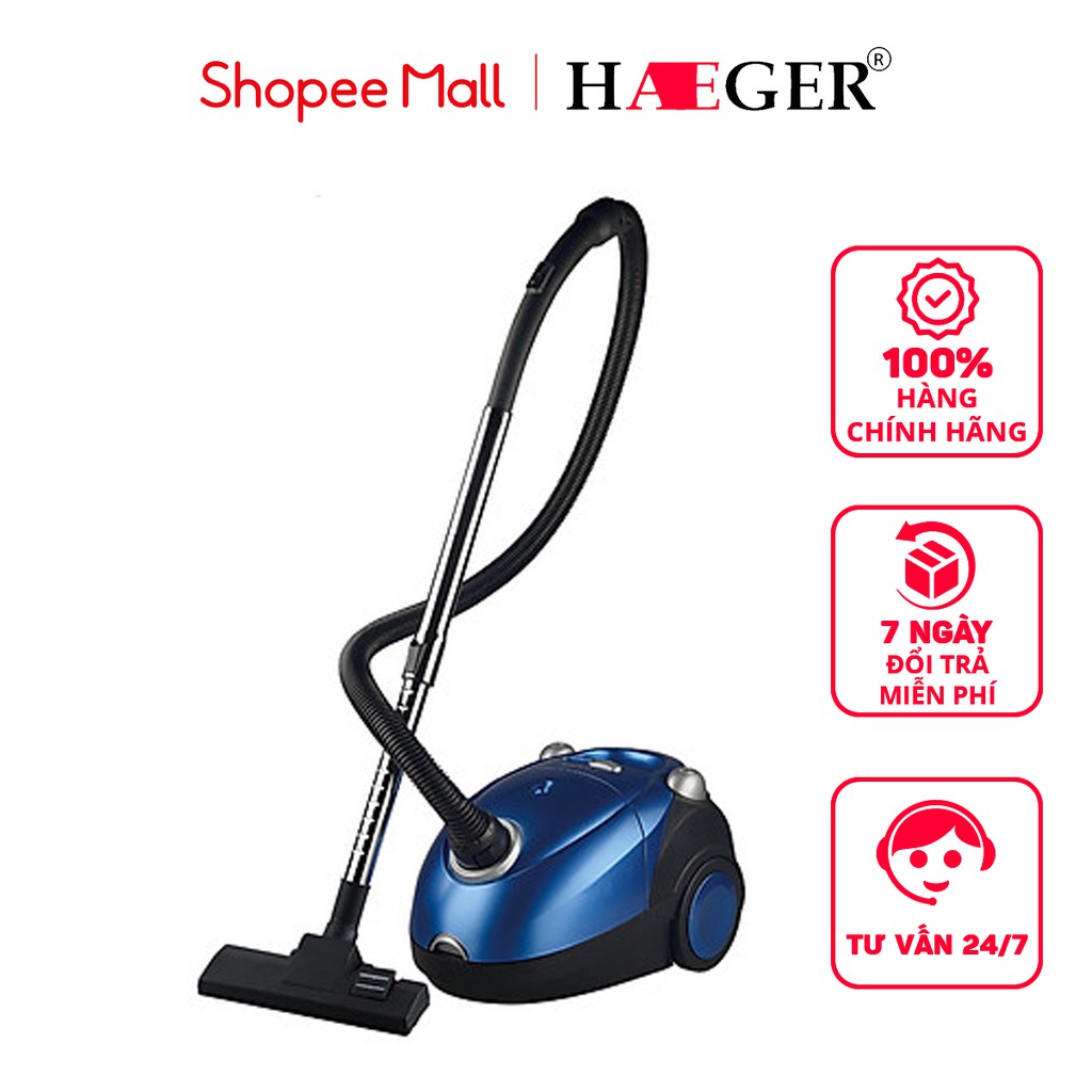 Máy hút bụi HAEGER HG-8661 có lực hút khỏe tới 18000PA -công suất 1200W hút được bụi mịn, tóc, lông