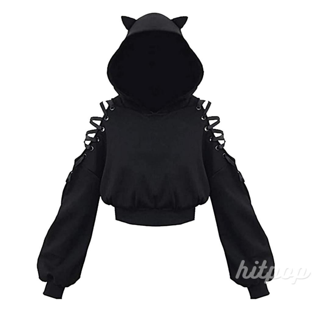Áo hoodie tay dài hở rốn in họa tiết đáng yêu độc đáo thời trang dành cho nữ