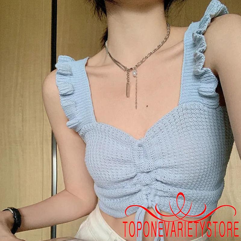 Áo Dệt Kim Sát Nách Màu Sắc Đơn Giản Phong Cách Hàn Quốc Cho Nữ