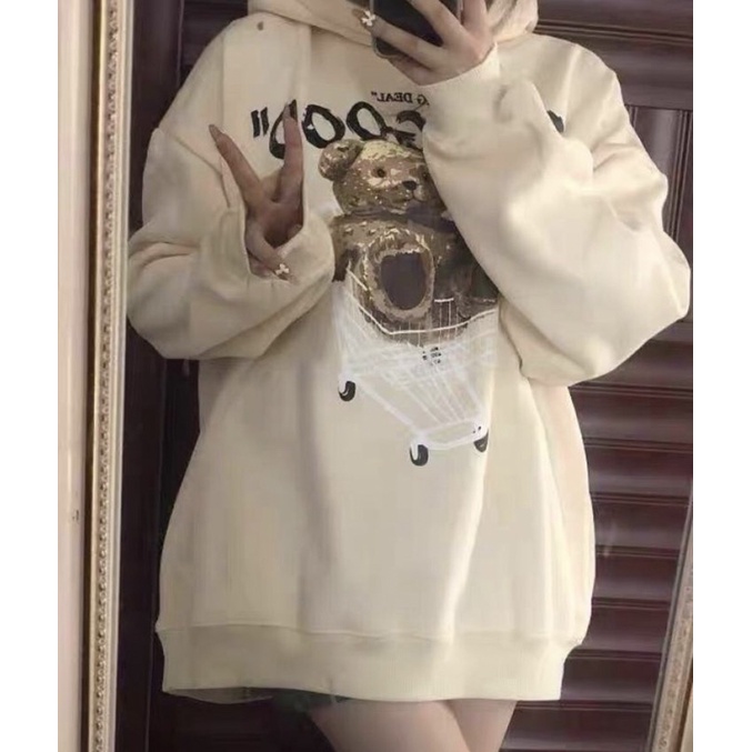 Áo HOOIDIE Nỉ Ngoại Dày Dặn Nón To Gấu FEEL GOOD Thời Trang Hàn Quốc